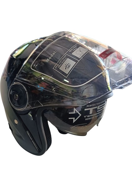 Güneş Vizörlü Açık Motosiklet Kaskı (Parlak Siyah)