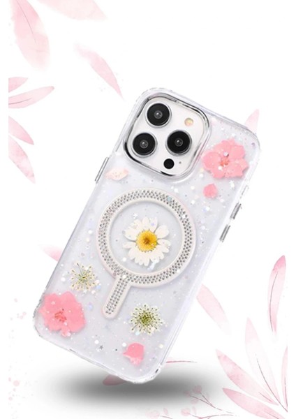 iPhone 15 Pro Max Flower Magsafe Kapak - Krem modelleri