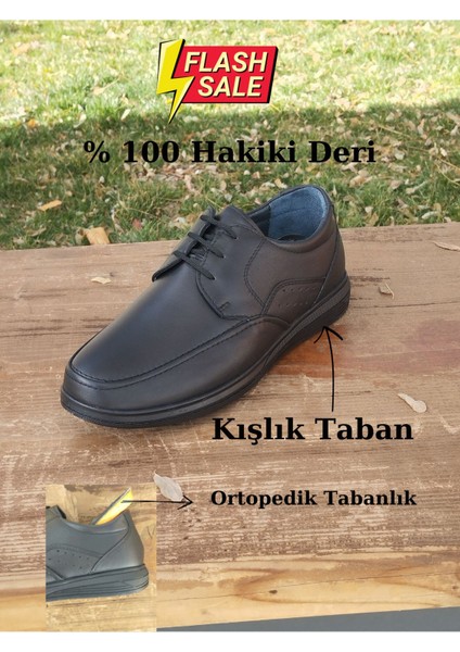 Erkek Kışlık Kundura Hakiki Deri Kauççuk Taban Otobetik ve Bağcıklı