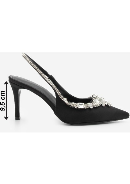 Kadın Stiletto Sivri Burun Taşlı Arkası Açık Topuklu Ayakkabı Sakne