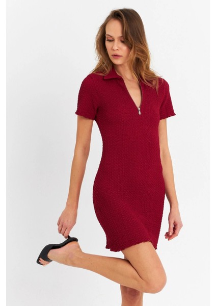 Kadın Bordo Fermuarlı Mini Elbise MOD2441 fiyatları