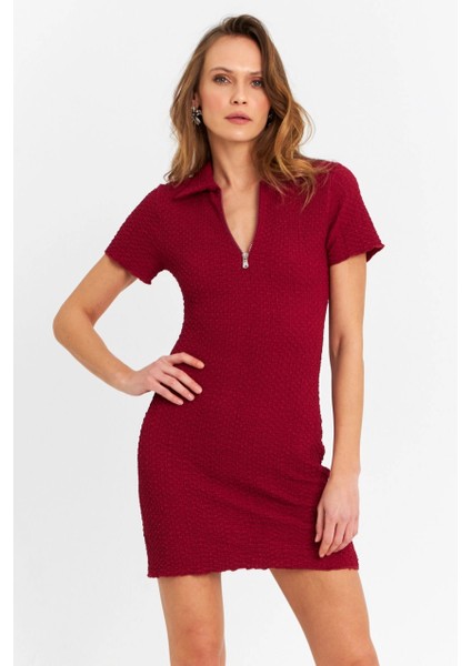 Kadın Bordo Fermuarlı Mini Elbise MOD2441 modelleri