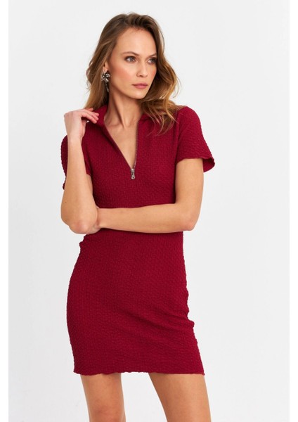 Kadın Bordo Fermuarlı Mini Elbise MOD2441 fırsatları