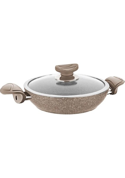 3214 - 2 Parça, Biogranit, Kapaklı, 18X5 cm - 1,0 Litre Sahan-Tava- Sütlü Kahve Gövde, S.kahve Detay