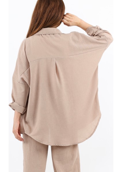 Kadın Keten Comfy Bej Alt Üst Takım fırsatları