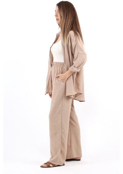 Kadın Keten Comfy Bej Alt Üst Takım indirimleri