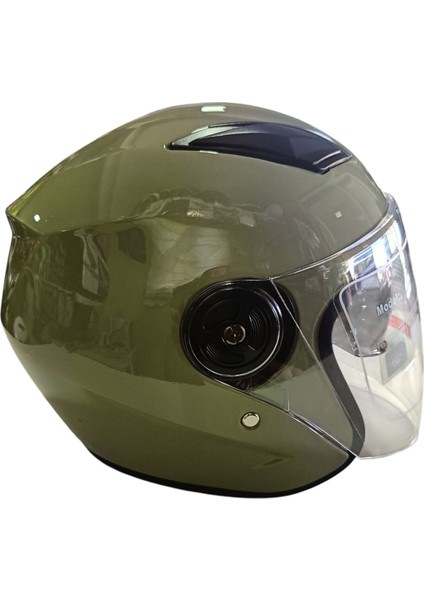 Güneş Vizörlü Açık Motosiklet Kaskı (Haki)