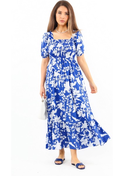 Kadın Positano Mavi Gipeli Viskon Uzun Elbise fiyatları