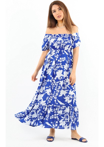 Kadın Positano Mavi Gipeli Viskon Uzun Elbise fırsatları