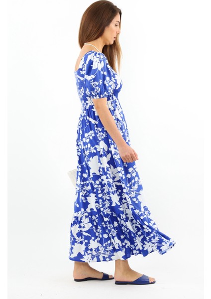 Kadın Positano Mavi Gipeli Viskon Uzun Elbise indirimleri