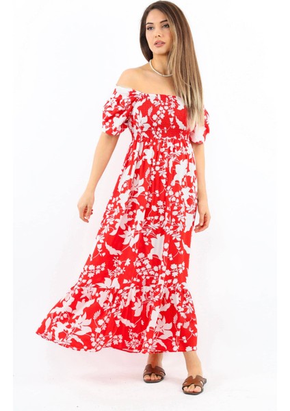 Kadın Positano Kırmızı Gipeli Viskon Uzun Elbise fiyatları