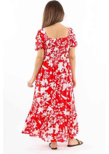 Kadın Positano Kırmızı Gipeli Viskon Uzun Elbise fırsatları