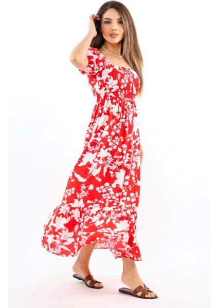Kadın Positano Kırmızı Gipeli Viskon Uzun Elbise indirimleri