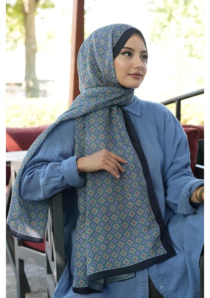 Mozaik Desen Lacivert Soft Pamuk Şal