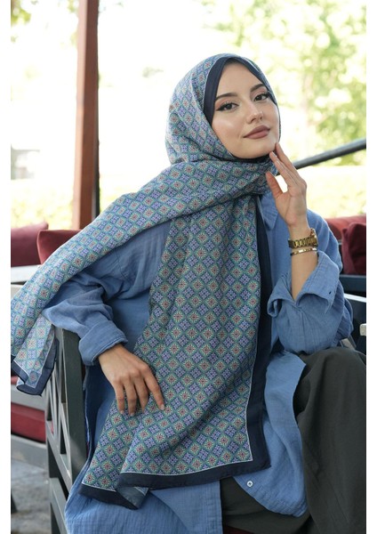 Mozaik Desen Lacivert Soft Pamuk Şal fiyatları