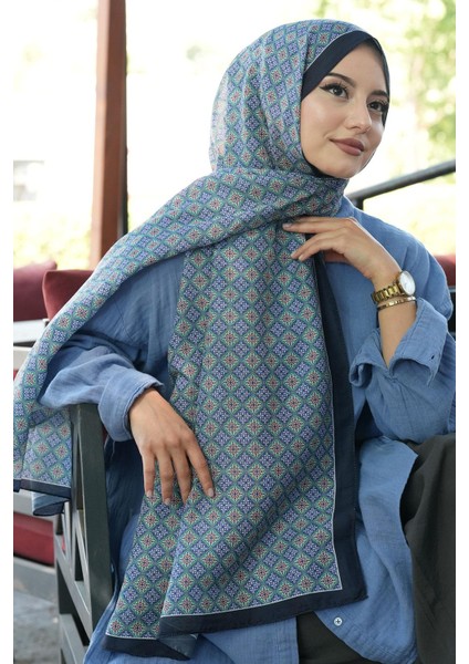 Mozaik Desen Lacivert Soft Pamuk Şal modelleri