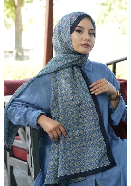 Mozaik Desen Lacivert Soft Pamuk Şal fırsatları