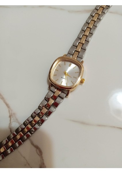 Gold Kasa Retro Still Marka Model Vintage Oval - Zincir Kordon Kadın Kol Saati 0021