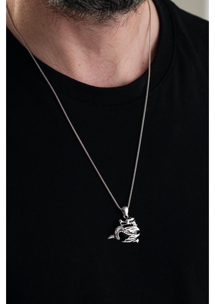 Gümüş Ejderha Dragon Figürlü Erkek Kolye modelleri