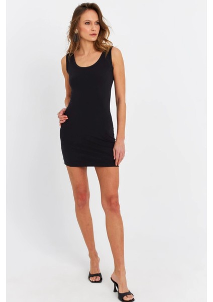 Kadın Siyah U Yaka Mini Elbise OR0238 modelleri