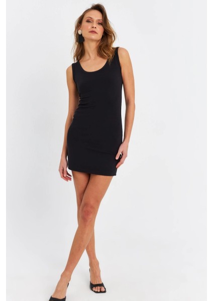 Kadın Siyah U Yaka Mini Elbise OR0238 fırsatları