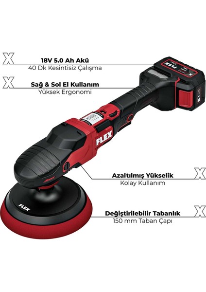 Pe 150 18-Ec Set Rotary Çift Akülü Kablosuz Polisaj Makinesi Seti 18V -Kömürsüz Fırçasız Motor modelleri