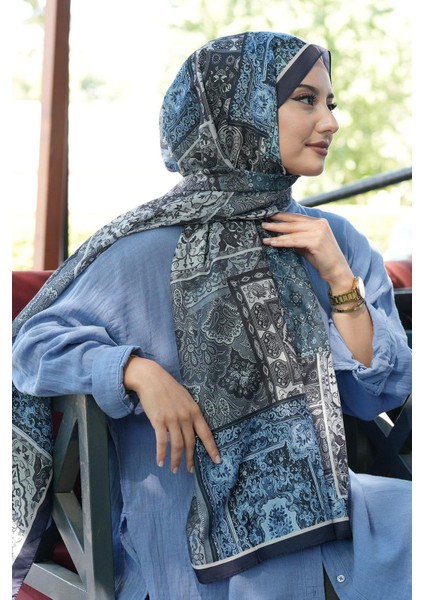 Etnik Desen Lacivert Soft Pamuk Şal modelleri