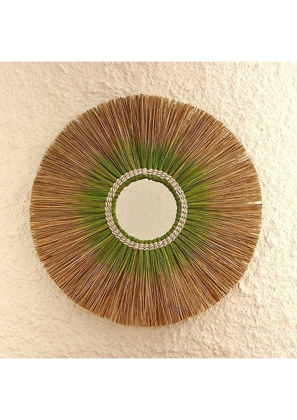 Mylamp Yıldız 80 Cm. Fıstık Yeşili Renkli Doğal Deniz Sazı Ayna