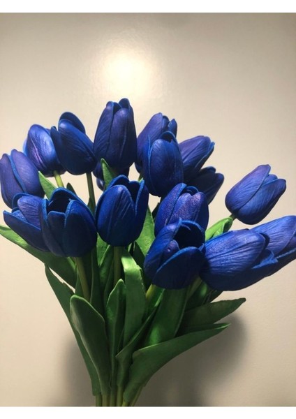 16’lı Yapay Mavi Islak Lale Demeti Gerçekçi Dokulu, Dekoratif Çiçek,nişan,ev ve Ofis Süslemesi