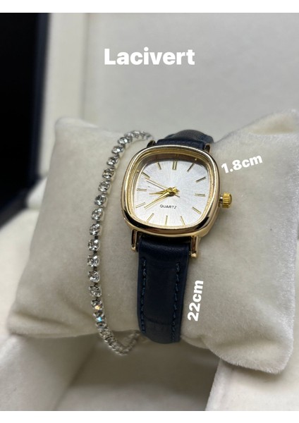 Trend Model Vintage Retro Kadın Kol Saati Zarif Tasarım Hakiki Deri Lacivert Renk 0021