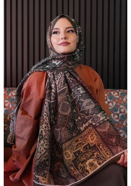 Etnik Desen Haki Soft Pamuk Şal