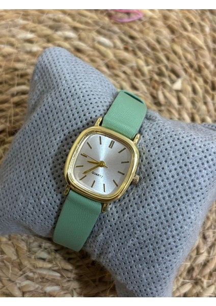 Retro Vintage Kadın Kol Saati Su Yeşili Düz Renk , Zarif Tasarım 0021