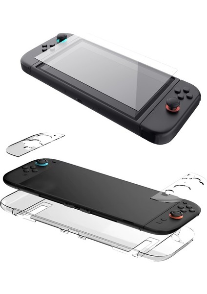 Nintendo Switch 2 Temperli Cam Ekran Koruyucu ve Şok Emici Şeffaf Komple Kılıf Seti