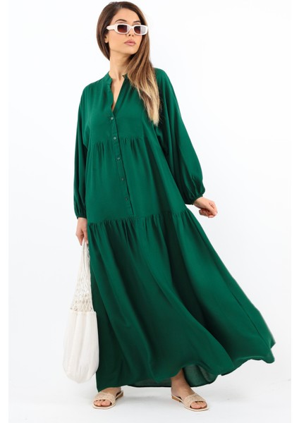 Prive Kadın Base %100 Viskon Zümrüt Yeşili Maksi Boy Yazlık Elbise fiyatları