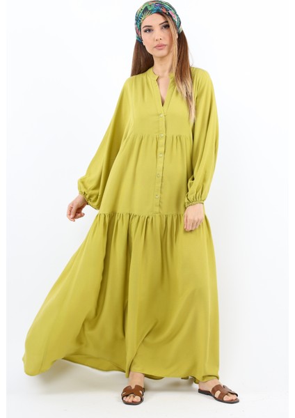 Prive Kadın Base %100 Viskon Yağ Yeşili Maksi Boy Yazlık Elbise