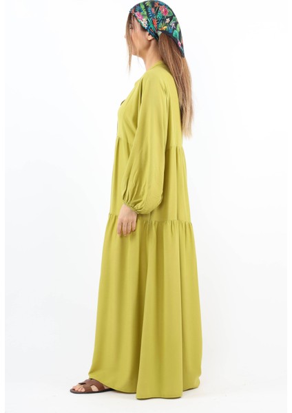 Prive Kadın Base %100 Viskon Yağ Yeşili Maksi Boy Yazlık Elbise