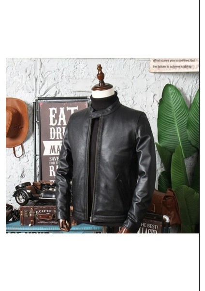 Erkek Siyah Hakiki Deri Mont Ceket