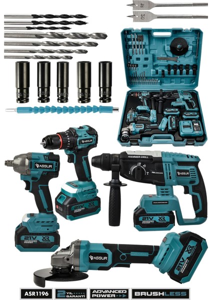 21V Darbeli Kömürsüz 4'lü Set Kırıcı Delici Hilti - Taşlama - Somun Sıkma Sökme - Matkap Vidalama
