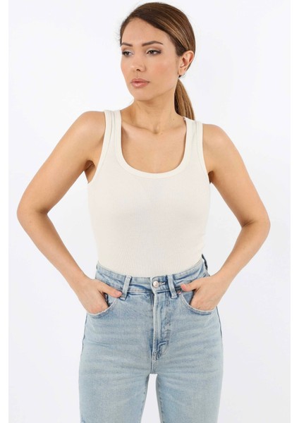 Kadın Cotton Premium 4’lü Set Krem, Antasit Beyaz, Siyah Pamuklu Basic Fitilli Atlet