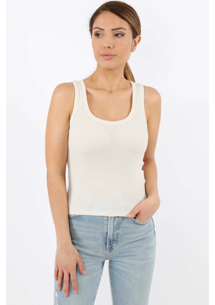 Kadın Cotton Premium 4’lü Set Krem, Antasit Beyaz, Siyah Pamuklu Basic Fitilli Atlet