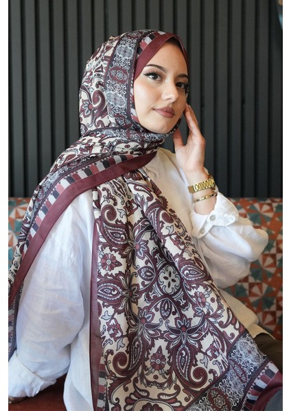 Etnik Desen Bordo Soft Pamuk Şal