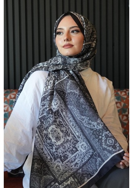 Etnik Desen Siyah Soft Pamuk Şal
