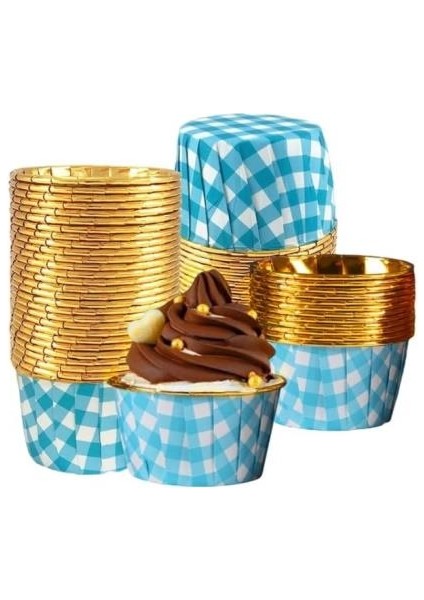 Cupcake/muffin /suffle Kek Kapsülü Mavi Desenli 50 Li