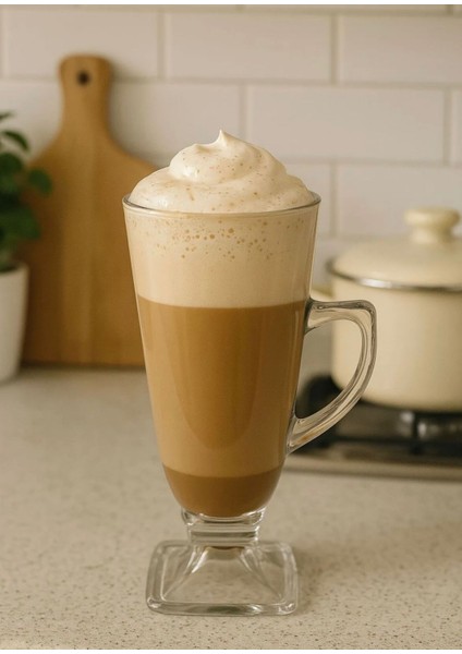 6 Adet Ayaklı Kulplu Latte Sıcak Çikolata Sahlep Frappe Bardağı Cup 270 ml