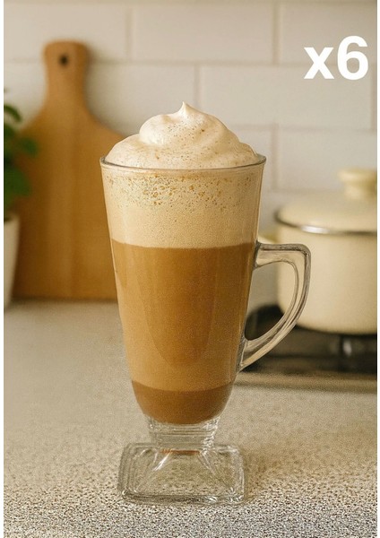 6 Adet Ayaklı Kulplu Latte Sıcak Çikolata Sahlep Frappe Bardağı Cup 270 ml fiyatları