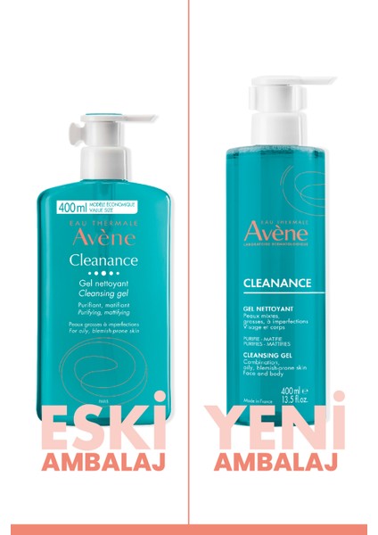 Cleanance Matlaştırıcı Temizleme Jeli 400ML + Kusur Karşıtı Krem 30ML Set modelleri