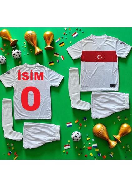 Isme Özel Yazdırmalı Çocuk Türkiye 2024/25 Milli Takım Beyaz Forma Short Takımı