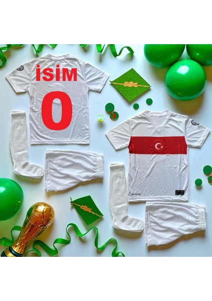 Isme Özel Yazdırmalı Çocuk Türkiye 2024/25 Milli Takım Beyaz Forma Short Takımı fiyatları