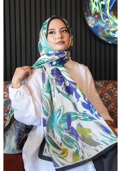 Zambak Çiçek Desen Yeşil Soft Pamuk Şal