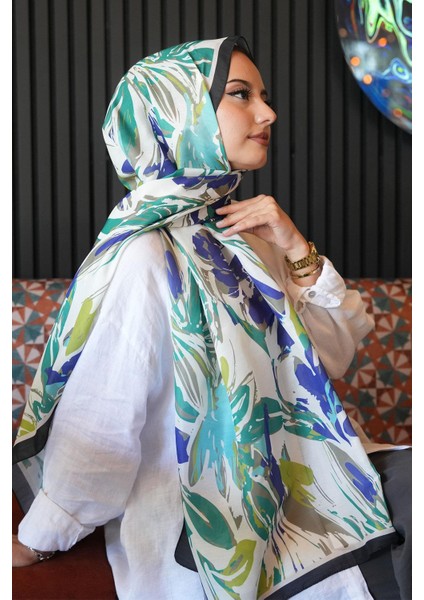 Zambak Çiçek Desen Yeşil Soft Pamuk Şal indirimleri